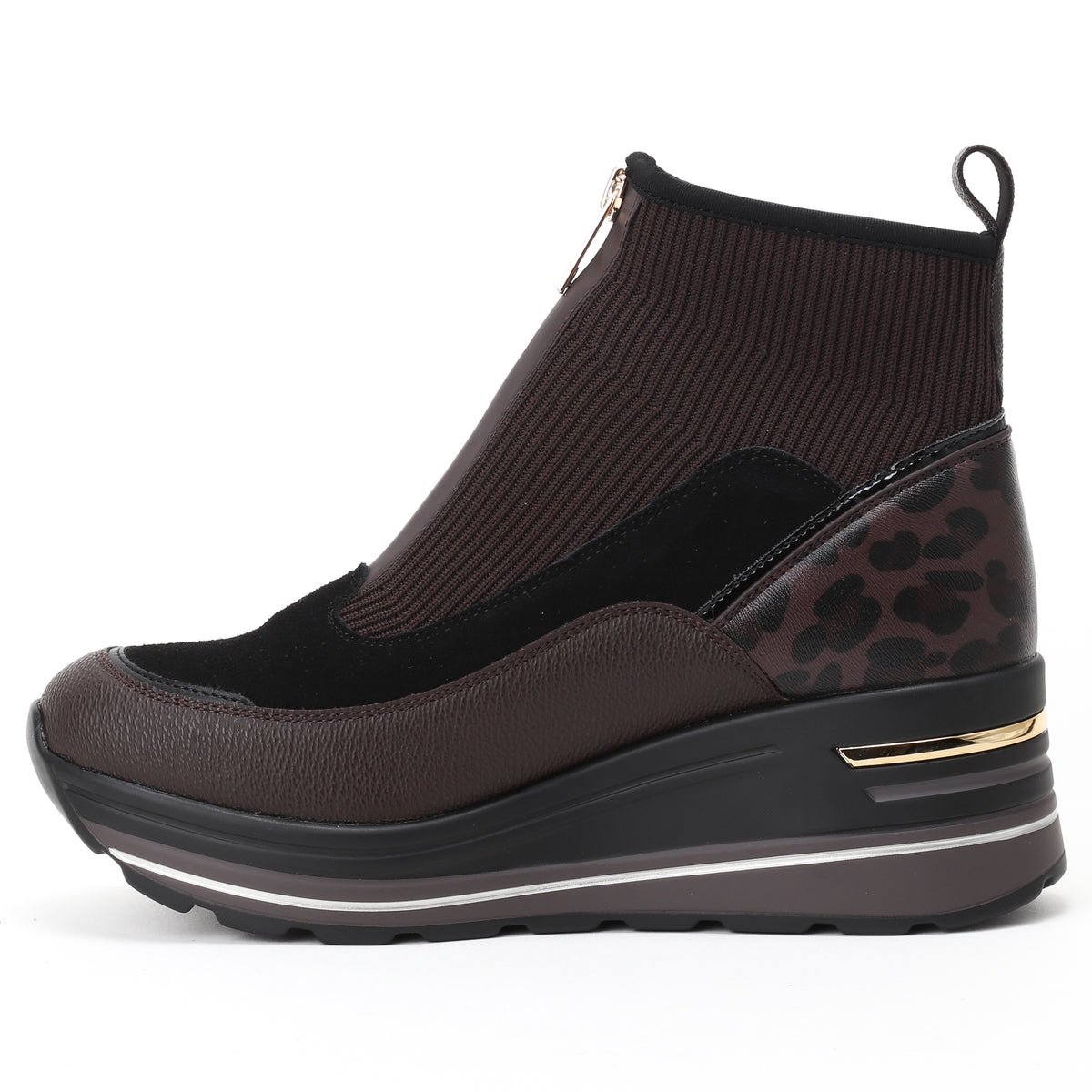 DSLIA מגפון / סניקרס פלטפורמה מנומר חום bingo-shoes