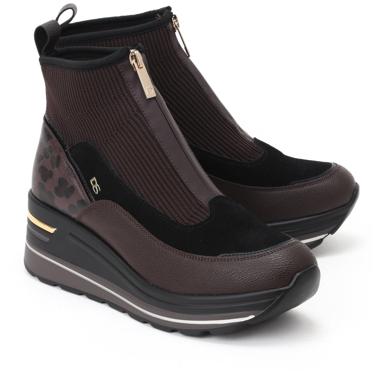 DSLIA מגפון / סניקרס פלטפורמה מנומר חום bingo-shoes