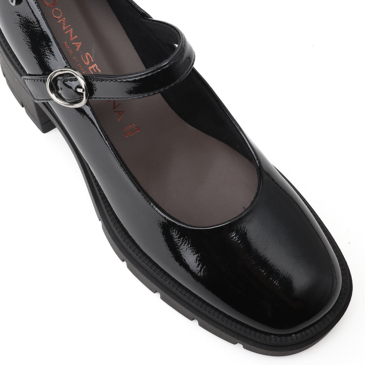 DSSTELLA נעל מרי ג’יין לק שחור עקב בלוק bingo-shoes