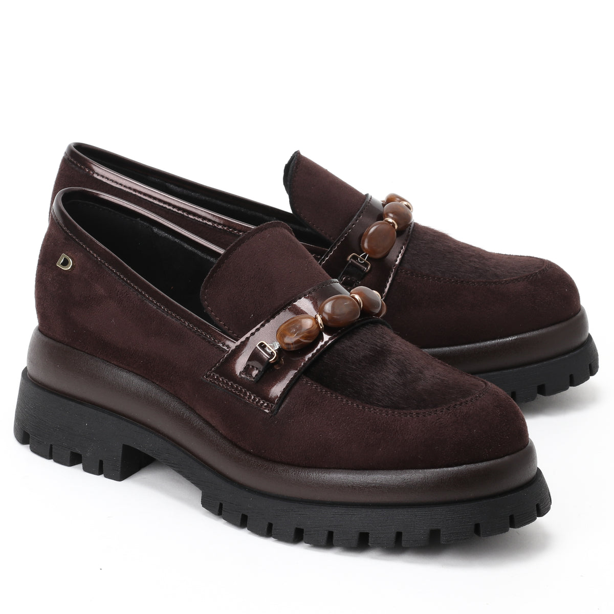 DSLUCIA חום מוקסין פלטפורמה בעיטור אבנים bingo-shoes