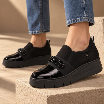 DSVIOLA שחור נעל סליפ־און לק וזמש bingo-shoes