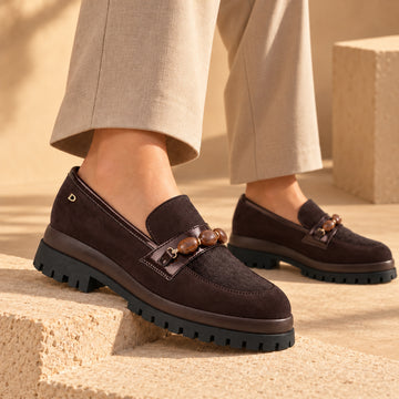 DSLUCIA חום מוקסין פלטפורמה בעיטור אבנים bingo-shoes