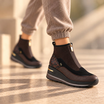 DSLIA מגפון / סניקרס פלטפורמה מנומר חום bingo-shoes